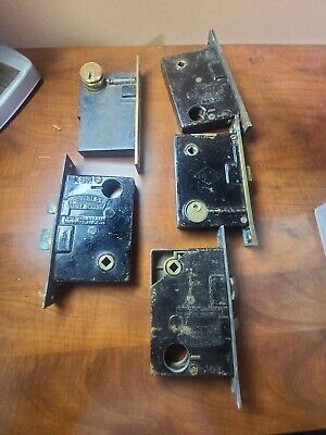 5 Lot Antique Sargent Co. Easy Spring Exterior Lock With Brass Face Plate
