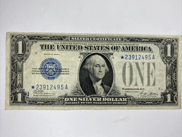 1928A One dollar Silver Certificate Star Note Funny Back- Blue ink Mellon Signed
