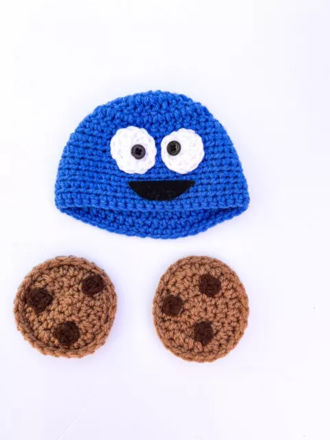 Crochet Handmade Newborn-3 months Baby Cookie Monster Hat Set Photo Prop Gift