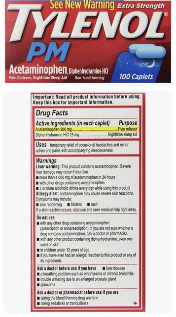 Tylenol PM Pain Reliever/Nighttime Sleep Aid Tablets 100ct