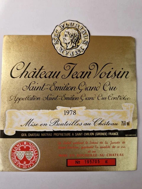 ÉTIQUETTE DE VIN SAINT EMILION G.C. Château JEAN VOISIN 1978 EUR 2,00 ...