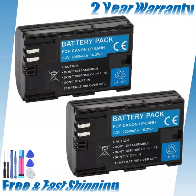 2x Battery for Canon EOS R5 R6 80D 7D Mark III / IV LP-E6N LP-E6 60374 LP-E6NH