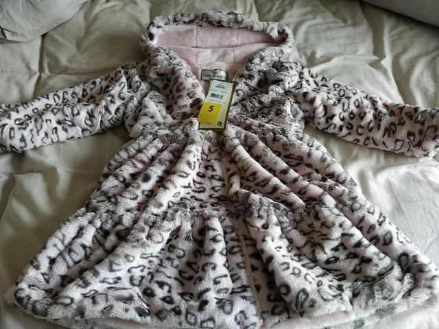 Girls Coat Pink Faux Fur Leopard Print Age 5 By American Widgeon Bnwt