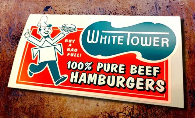 WHITE TOWER • 100% Pure Beef Hamburgers • Retro Restaurant Sticker • Decal