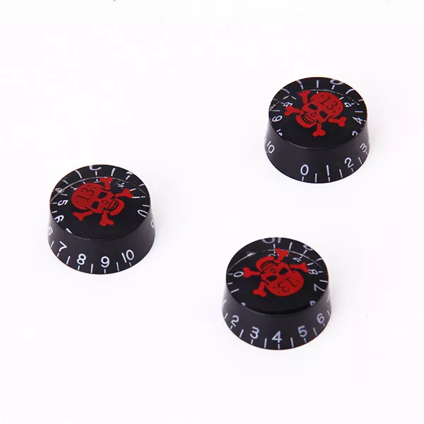 3 Red Skull Speed Control Knobs for Electric Pickup Guitar Black