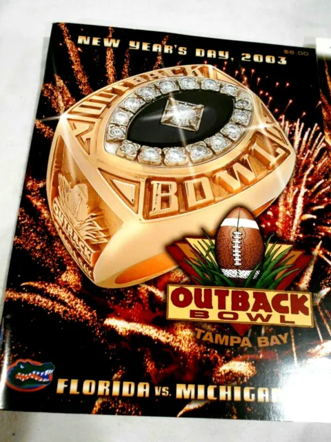 2003 Outback Bowl Program & 2-Tickets  Michigan Wolverines vs Florida Gators 2