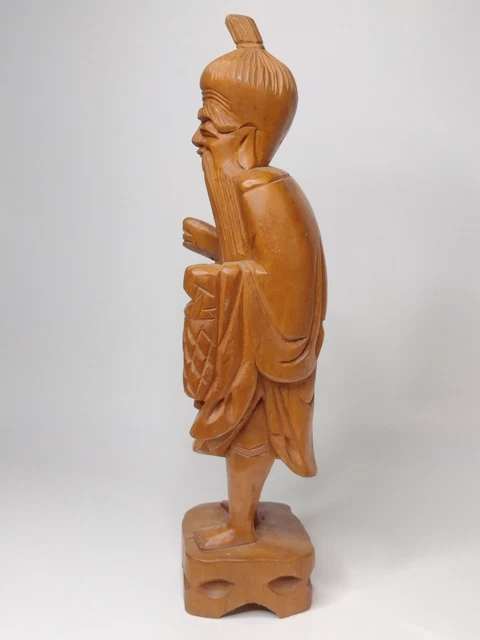Vintage Asian Fisherman Hand Carved Boxwood Figurine - 12" Tall 2