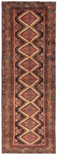 Traditional Hand-Knotted Geometric Carpet 3'3" x 10'1" Wool Area Rug