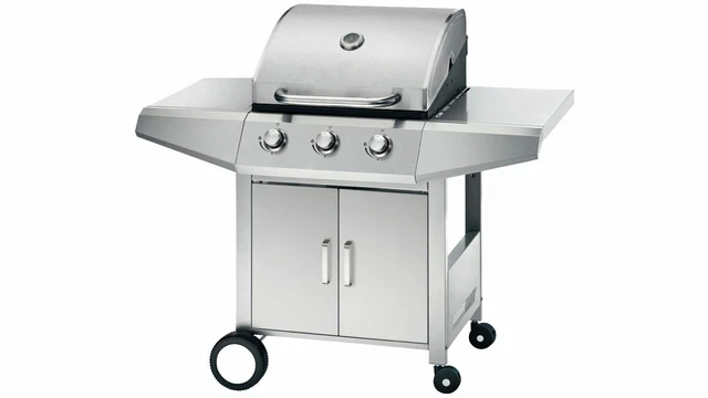 Grill Gasgrill Grillwagen mit 3 Edelstahlbrenner Gussgrillrost Temperaturanzeige