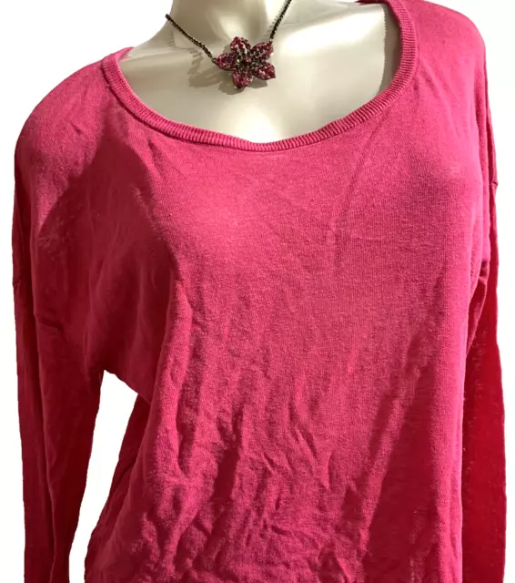 Women’s Joie Magenta Pink Henley Linen and Silk Long Sleeve Top in Size 12 Large 3