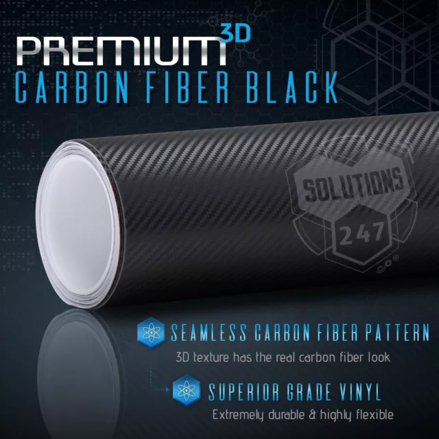 3D Black Carbon Fiber Vinyl Wrap Roll Bubble Free Air Release - 24" x 60" In