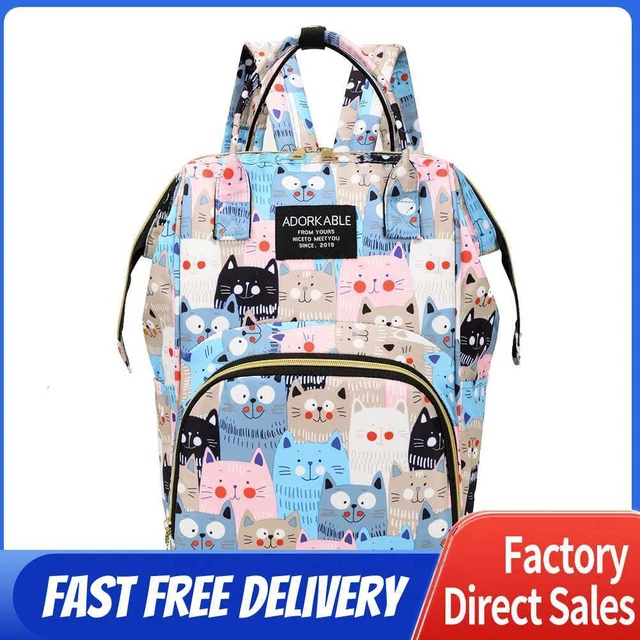 Fashion Women Printing Mummy Diaper Bag Nappy Large Handbag (Gray Cats)