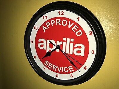 Aprilia Motorcycle AppService Garage Man Cave Advertising Clock Sign