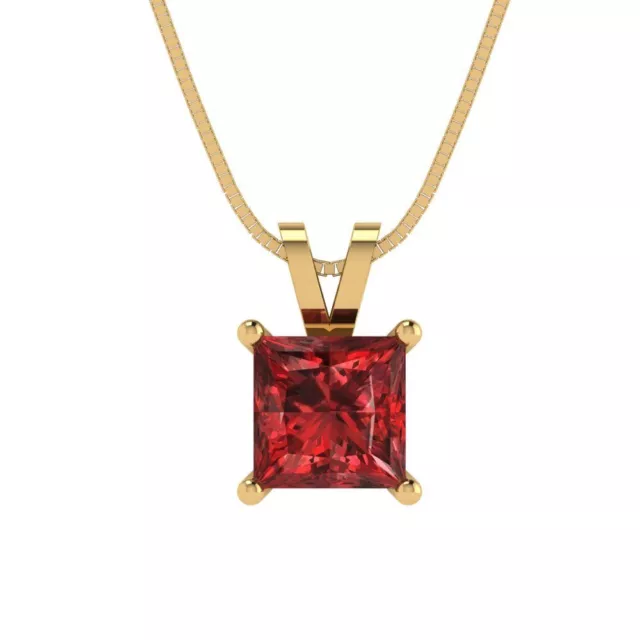 1,5ct Prinzessin Schnitt Natur Roter Granat Anhänger Halskette 16 Zoll Kette 14k Gelbgold