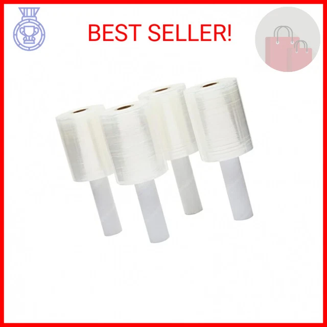 4-Pack Stretch Wrap Roll with Handle for Moving Supplies, Clear Cling 80 Gauge