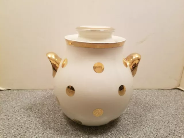 Vintage Hall Eva Zeisel  Cookie Jar Canister Gold Polka Dot