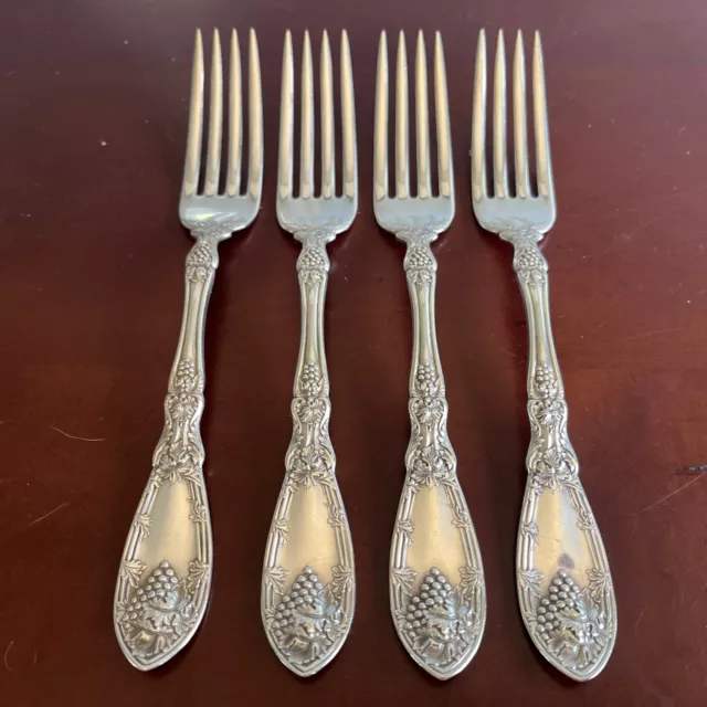 4 Vintage 1881 Rogers Bros A1 Forks Silverplate La Vigne Grapes Vines 7 3/8”