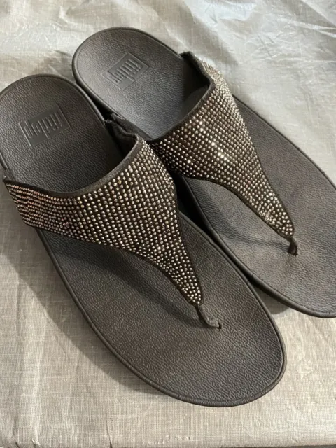 Women’s FitFlop Sandals Black Embellished Sparkle Shoes Size 11 Slip On Wedge