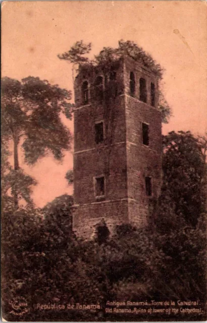 Postcard Old Ruins Tower Cathedral Canal Zone Panama D28