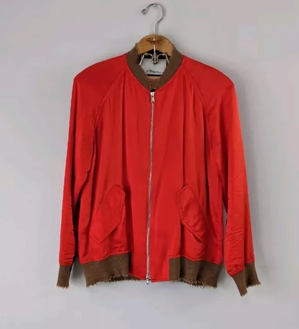 3.1 Phillip Lim Bomber Jacket Women's 10 Red Silk Merino Wool Trim Full Zip