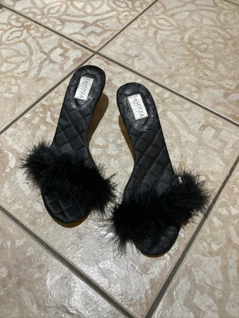 Kitten heel on sale marabou slippers