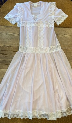 VTG 80s Jessica McClintock Gunne Sax Dress Womens 9/10 Prairie Light Purple Lace