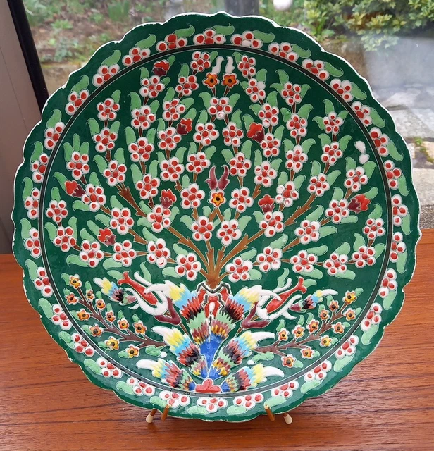 Ancien grand plat mural en terre décoratif cloisonné french antique plate