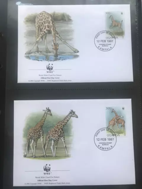 Uganda 1997 Satz WWF Giraffe illustrierte Ersttagsbriefe