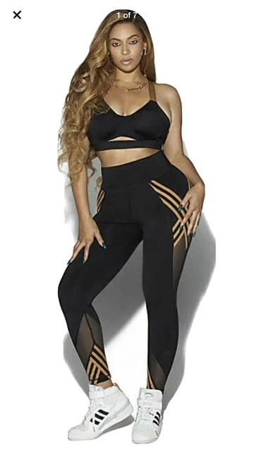 BEYONCE ADIDAS IVY Park Black Gold 3 Stripe Leggings Size XL