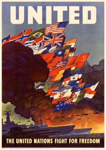 WW2 Propaganda Poster "The United Nations Fight for Freedom", WWII Memorabilia