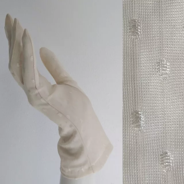 Vintage Net Lace Gloves Ivory Polka Dot Wedding Prom Steampunk 1950s Size 7