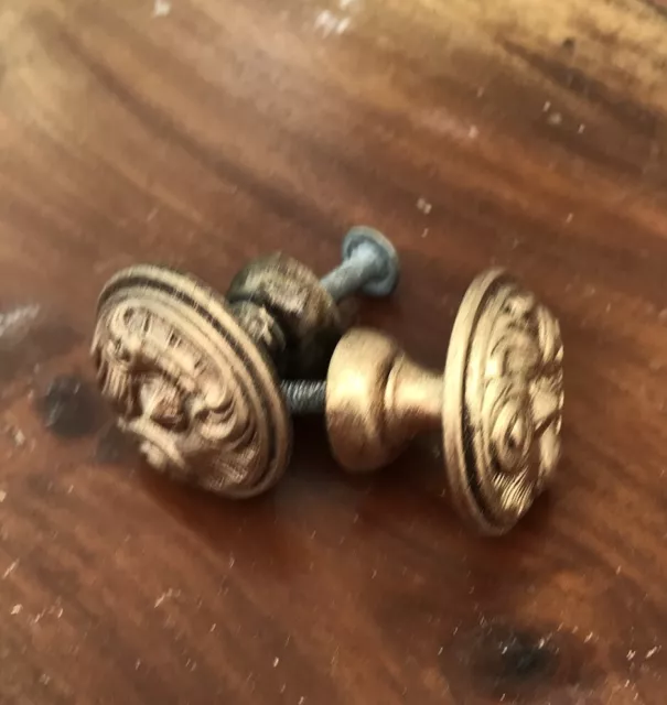 Vintage French drawer pull antique brass Provincial Door Dresser ￼round 1 ¼” dia 3