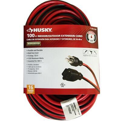 Cable de extensión Husky 100 pies 16/3 de servicio medio interior exterior rojo negro sin torceduras