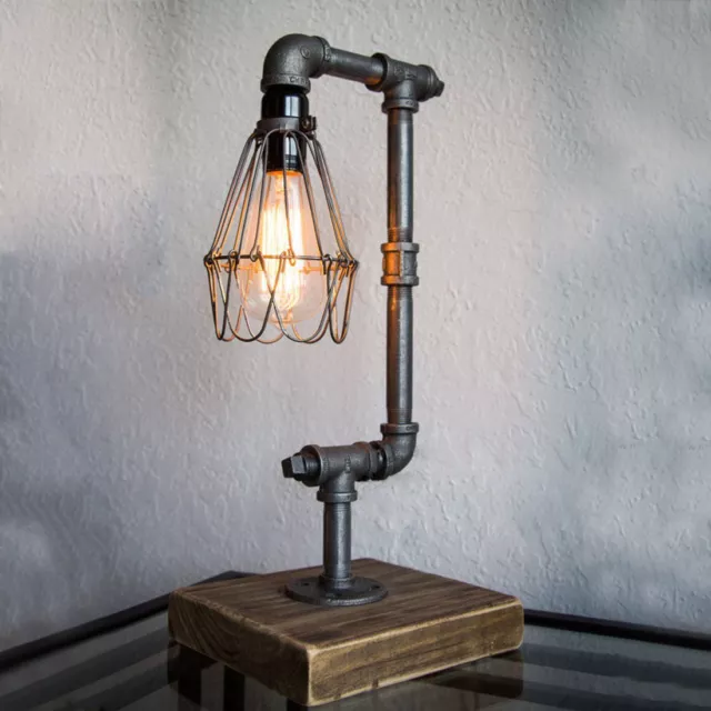 Industrial Desk Lamp Steampunk Water Pipe Table Light Cage Reading Light Fixture