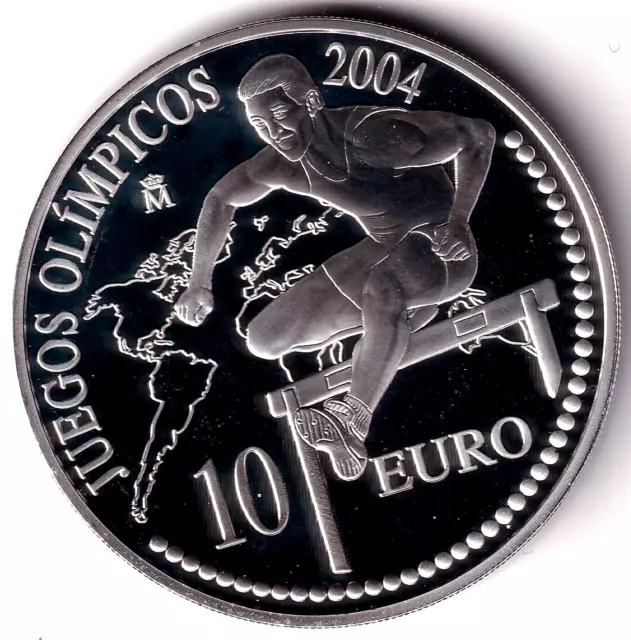 AV-VD Spanien 2004 10 Euro Olympia Athen Hürdenlauf PP  Silber CC20