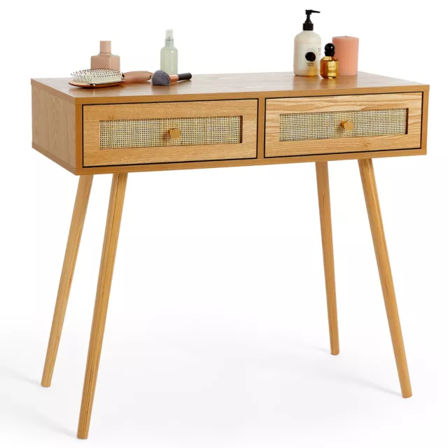 Bedroom Dressing Table | 2 Drawer Vanity Desk | Console Table | Rattan | BTFY