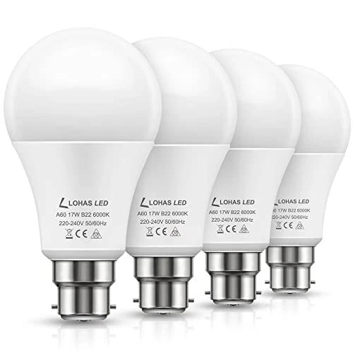 Lohas B22 LED Glühbirnen 150W Äquivalent, 17W LED Bajonett Licht, Tag Weiß 6000K,