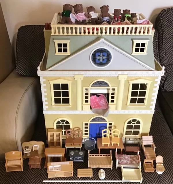 Huge Sylvanian Families House,Figures,Furniture Bundle.excellent,22” Tall.