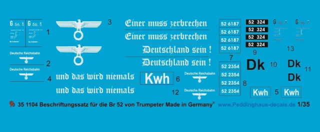 Peddinghouse Aufkleber 1/35 1104 Etikett für BR 52 Trompeter
