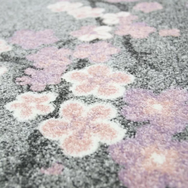 Tapis designer salon tapis motif floral rose gris 3