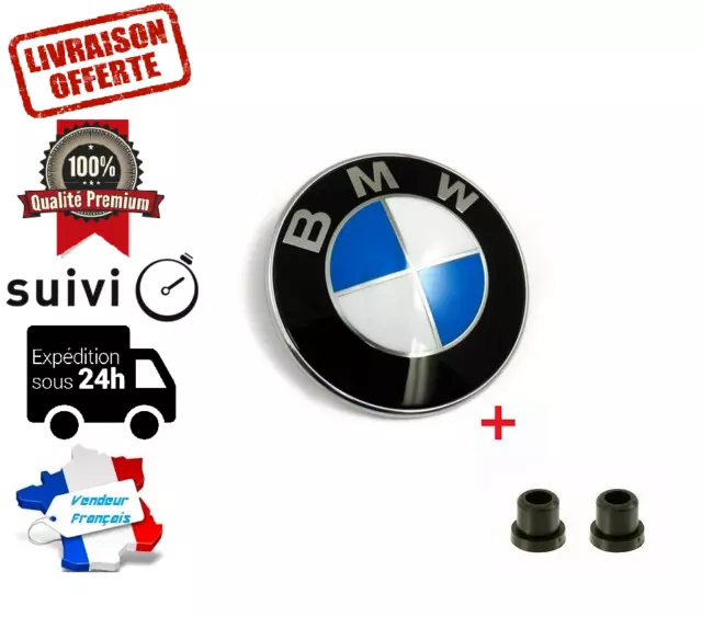 Logo BMW 82mm Capot Emblème E46 E90 E92 E60 E34 E36 E39 BMW BLEU+ 2 OEILLETS