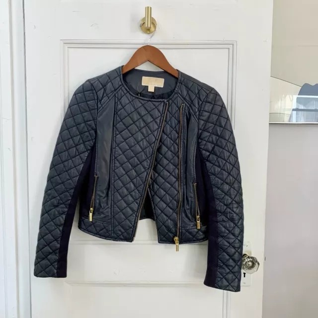 genuine Blue Leather Michael Kors Moto Jacket