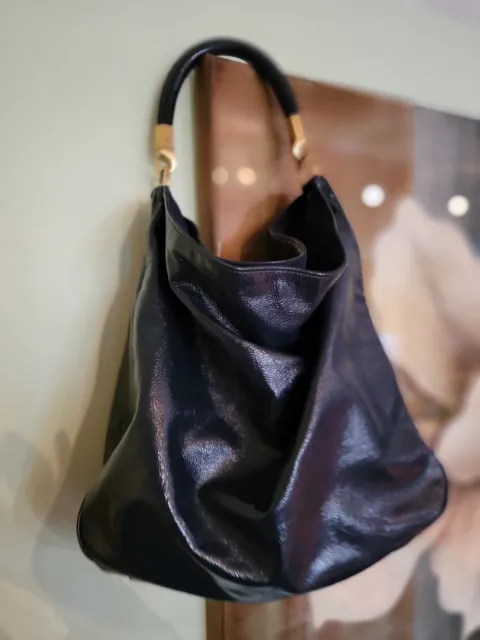 Yves Saint Laurent Ysl, Navy Blue, Patent Leather Large Roady Hobo Shoulder Bag