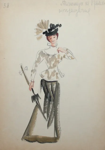 VINTAGE WATERCOLOR PAINTING female dress costume design signed $80.00 ...
