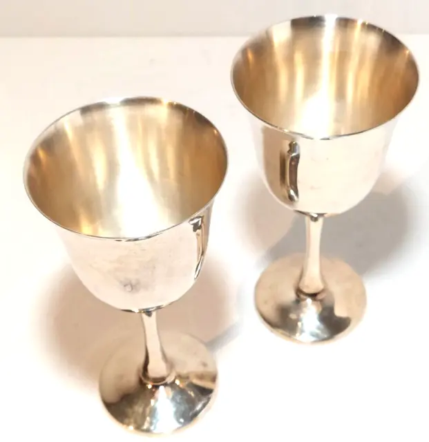 2 Vintage 1970s Salem Silver Plate Portugal 5” Wine Cordial Goblets Cup Glasses
