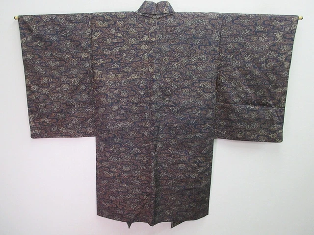 8054N4 Silk Vintage Japanese Kimono Haori Jacket Plum blossom Meisen Long