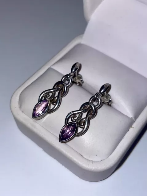 ESTATE Solid Sterling Silver Victorian Weaved Natural Amethyst Stud Earrings Set