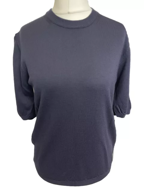 Maglione a maniche corte Peter Hahn pura lana della Tasmania blu navy taglia UK 14/16