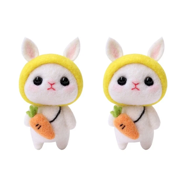 Juego de 2 suministros de fieltro de lana para niños material hágalo usted mismo aguja fieltro conejo