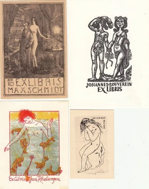 4 Exlibris Bookplate Konvolut Lot Erotik 10 Akt